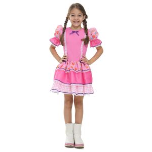 Fantasia Vestido Caipira Junina Rosa com Babados Infantil - Festa Junina