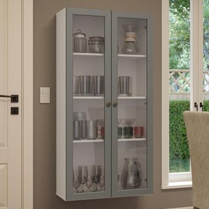 Cristaleira Suspensa 70 cm 2 Portas de Vidro Branco/Cinza Vik Madesa