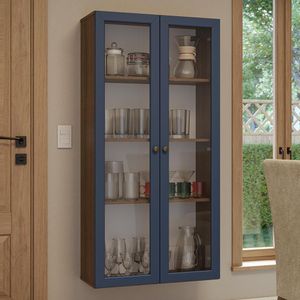 Cristaleira Suspensa 70 cm 2 Portas de Vidro Rustic/Azul Vik Madesa
