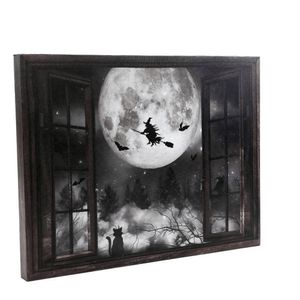 Decoração Quadro Iluminado Cemitério Bruxa Halloween