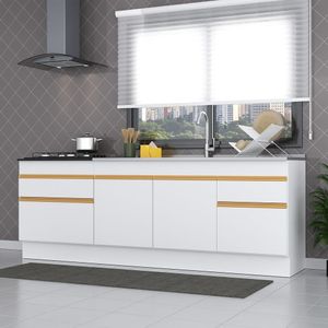 Kit 2 Balcões com Rodapé Gabinete Pia 150 cm e Cooktop 70 cm Veneza Multimóveis MP2108 Branco