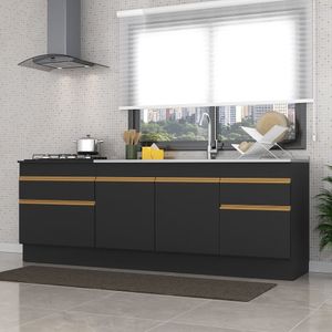 Kit 2 Balcões com Rodapé Gabinete Pia 150 cm e Cooktop 70 cm Veneza Multimóveis MP2108 Preto