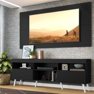 Rack c/ Painel p/ TV até 65" e Pés Retrô Flórida Multimóveis Preto/Branco