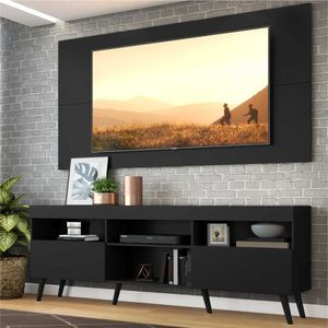 Rack c/ Painel p/ TV até 65" e Pés Retrô Flórida Multimóveis Preto