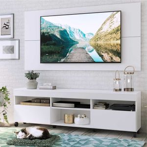 Rack com Painel e Suporte para TV até 65" com Rodízios e 2 Portas Londres Multimóveis Branco