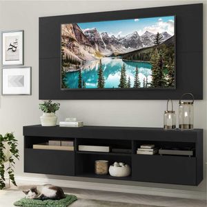 Rack com Painel e Suporte para TV até 65" Suspenso com 2 Portas Londres Multimóveis Preto