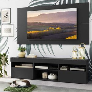 Rack com Painel e Suporte para TV até 65" com 2 Portas Londres Multimóveis Preto