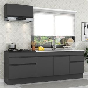 Armário de Cozinha Compacta com Rodapé Veneza Multimóveis MP2109.895 Preto