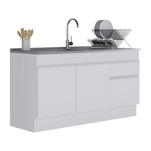 Balcão Cozinha com Rodapé Gabinete Pia 150 cm 3 Portas 1 Gaveta Veneza Multimóveis MP2115.891 Branco