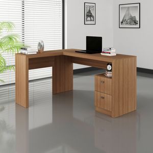 Escrivaninha/Mesa Escritório de Canto com 2 gavetas Multimóveis CR25032 Amendoa