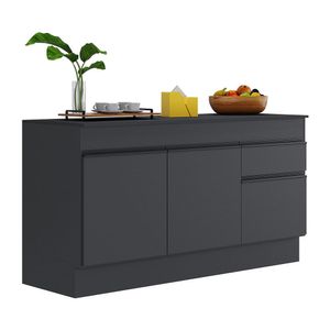 Balcão Cozinha com Rodapé Gabinete Pia 150 cm 3 Portas 1 Gaveta Veneza Multimóveis MP2107.895 Preto