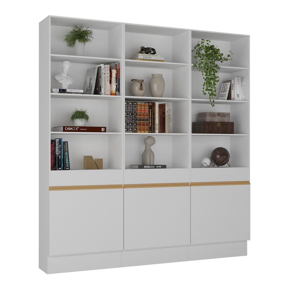 Armário/estante Escritório 3 Portas Multimóveis Mp7001 Branco/dourado Branco/dourado