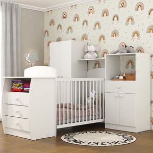 Quarto Infantil com Berço-Cômoda e Colchão Incluso Laura Multimóveis Branco