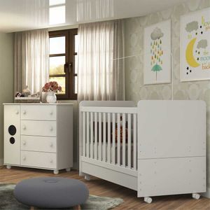 Quarto Infantil com Berço e Cômoda Pimpolho Multimóveis Branco