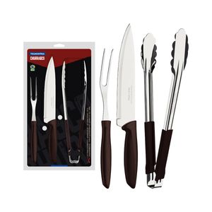 Kit para Churrasco Tramontina Plenus Aço Inox e Cabos de Polipropileno Marrom 3 Peças