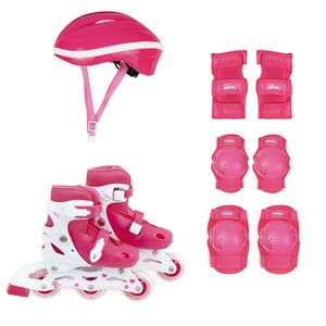 Kit Roller Rosa Tamanho P 30-33 (Roller, Joelheira e Capacete)