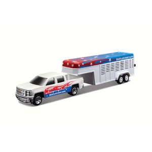 Miniatura Heartland Haulers 1/64 Fresh Metal Chevrolet Silverado Branco E Carreta Branca Maisto 12328