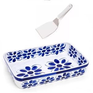 Travessa de Porcelana Pintada a Mao 31 X 21cm espatula inox