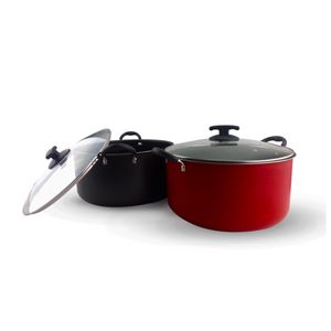 KIT 2 Caçarola Dona Chefa Antiaderente em Alumínio 26cm 30cm Tampa de Vidro Temperado Alça Baquelite