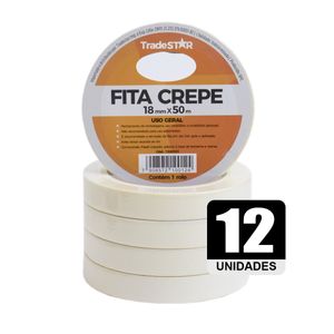 Fita Adesiva Crepe Papel 18mm X 50m C/12 Rolos 18x50