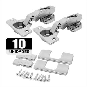 Kit 10 Cj Dobradiça Click 3D 105° Soft Close Capas Parafusos