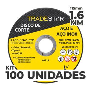 Kit c/ 100 Disco de Corte Metal 4.1/2" 115x1,6 mm