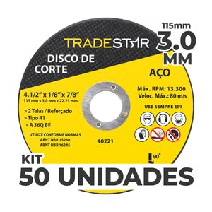 Kit c/ 50 Disco de Corte Metal 115x3,0 mm Furo 22/23 mm