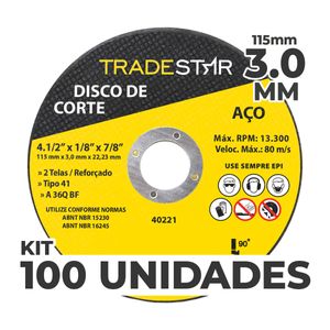 Kit c/ 100 Disco de Corte Metal 115x3,0 mm Furo 22/23 mm