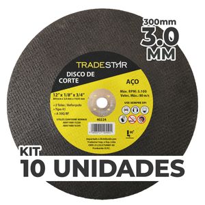 Kit c/ 10 Disco de Corte Metal 12" 300x3,0 mm Furo 19,05 mm