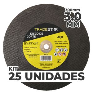 Kit c/ 25 Disco de Corte Metal 12" 300x3,0 mm Furo 19,05 mm