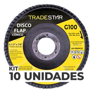 Kit C/ 10 Disco Flap Conico 4.1/2 X 7/8 Fds115-100fc Z100