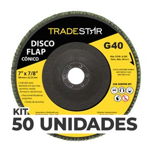 Kit C/ 50 Disco Flap Conico 7" 180mm Fds180-40fc Z40