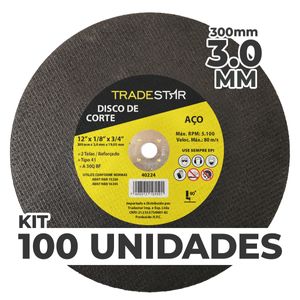 Kit c/ 100 Disco de Corte Metal 12" 300x3,0 mm Furo 19,05 mm