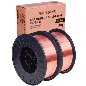 Kit 2 Rolos Arame Para Solda Mig Com Gás 1,2 mm 15Kg Er70s-6