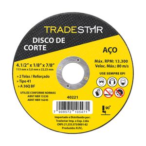 Disco Corte Metal 115 X 3,0mm Esmerilhadeira Tradestar