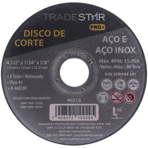 Disco de Corte Aço e Aço Inox 115x1,0x22,23MM Pro Tradestar