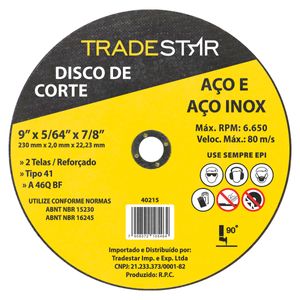 Disco Corte Inox 9" 230x2,0 mm Esmerilhadeira Tradestar