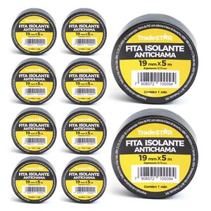 Kit 10 Rolos Fita Isolante Antichama 19mm X 5 Metros Preta