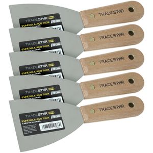 Kit 5 Espátula 8 cm Aço Inox Multiuso P/ Chapa  Gesso Drywal