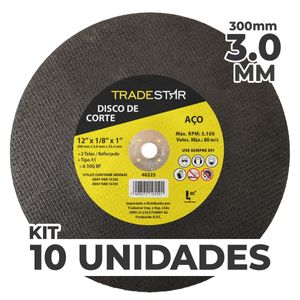 Kit c/ 10 Disco de Corte Metal 12" 300x3,0 mm Furo 25,04 mm