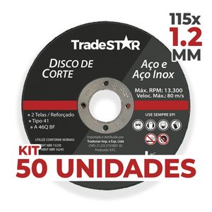 Kit 50 Discos De Corte Metal inox 115x1,2mm Esmerilhadeira