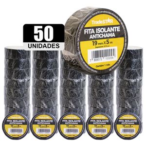 Kit 50 Rolos Pç Fita Isolante 5 Metros Preta