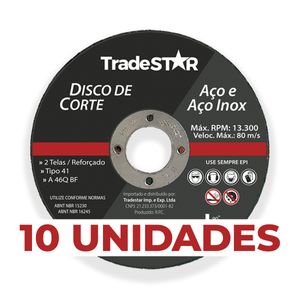 Kit Com 10 Discos de Corte Metal Inox 115x1,0mm