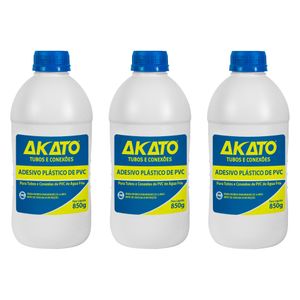 Kit c/ 3 Cola Adesivo Plástico p/ PVC em Frasco 850g - Akato