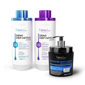 Kit Escova Semi Definitiva Zero 2x1L com Blindagem Capilar Forever Liss