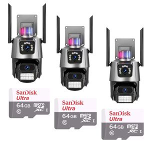Kit 3 Câmera De Segurança Externa Lente Dupla 4k Led Sirene Policial Cartão 64gb