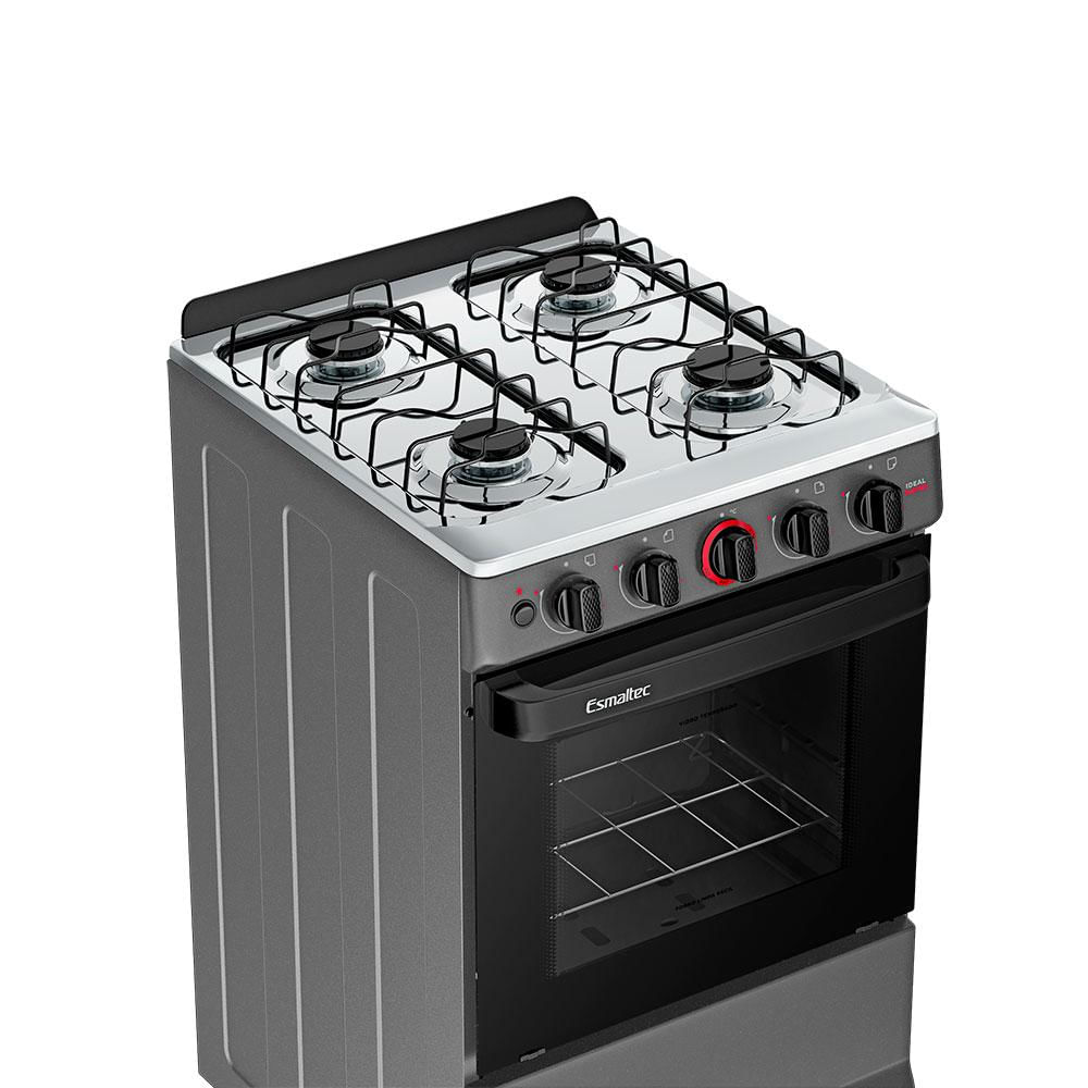 Fogão a Gás Mesa Inox Limpa Fácil e Acendimento Automático Esmaltec IDEAL Super F4IAT Cor Titanium 4 bocas Bivolt
