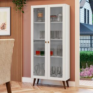Cristaleira 70 cm 2 Portas de Vidro com Pés Cônicos Branco/Rustic Vik Madesa
