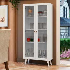 Cristaleira 70 cm 2 Portas de Vidro com Pés Cônicos Branco Vik Madesa