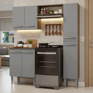 Armário de Cozinha Compacta 156 cm Rustic/Cinza Emilly Madesa 02